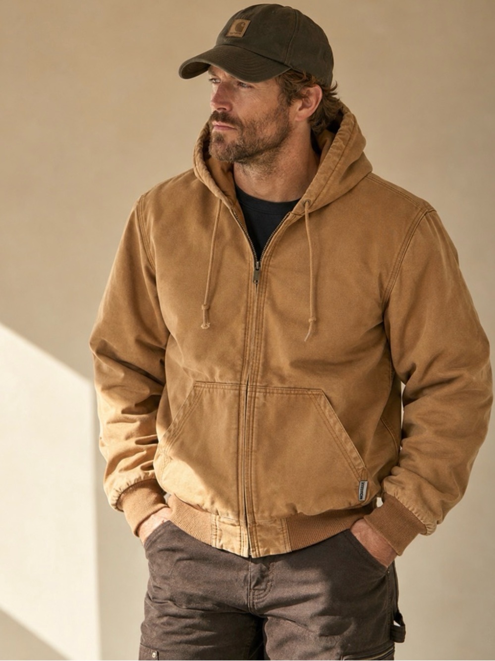 Wolverine 100% cotton quilted lining Tan Hooded Zip Jacket L
